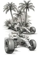 f1 car sketch and palm tree tattoo design idea