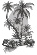 f1 car sketch and palm tree tattoo design idea