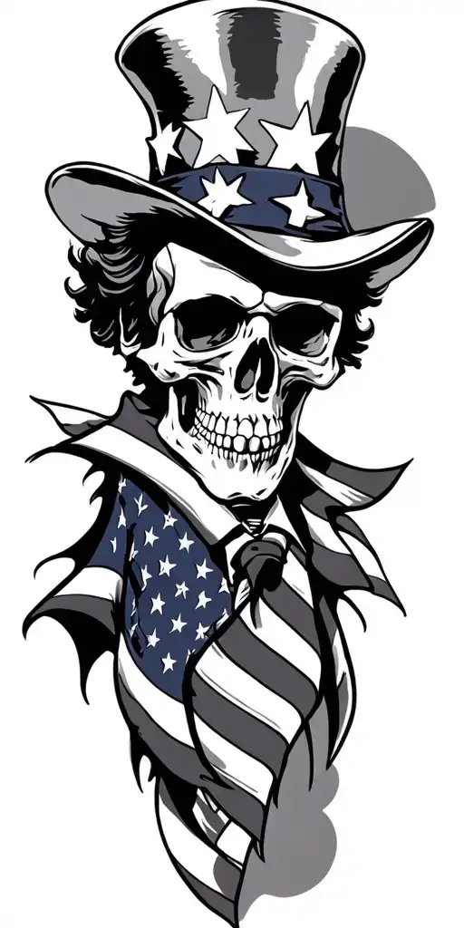 skeleton uncle sam with American flag incorporated tattoo design idea