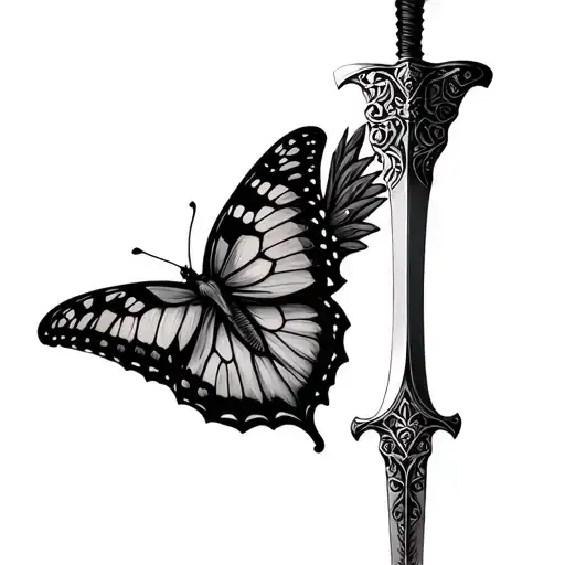 Delicate dagger with swallowtail butterfly wings for the handle  tattoo design idea