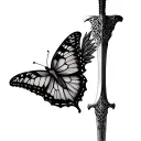 Delicate dagger with swallowtail butterfly wings for the handle  tattoo design idea
