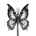 Delicate dagger with swallowtail butterfly wings for the handle  tattoo design idea