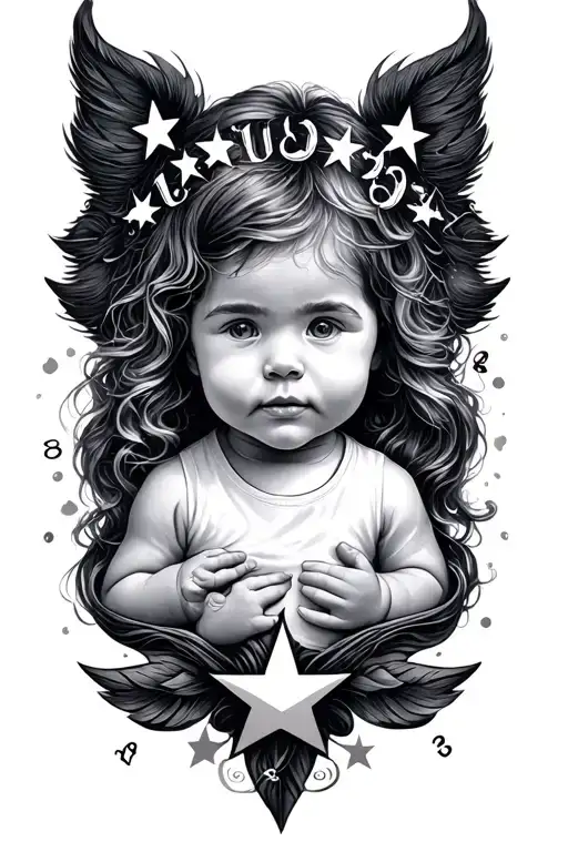 children birth dates with 8 stars tattoo design idea
