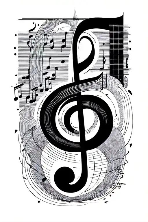 random lines and geometrical parts forming musical notes tattoo design idea