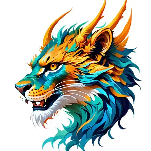 lion head dragon head half face tattoo design idea