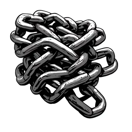 Design of heavy, aggressive Kratos-style chains meant to wrap around an ankle. Highly detailed, realistic links with dep tattoo design idea