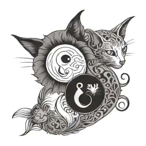 yin yang celestial cats tattoo design idea
