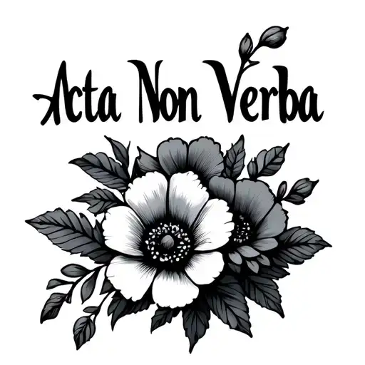 acta non verba text with flowers  tattoo design idea