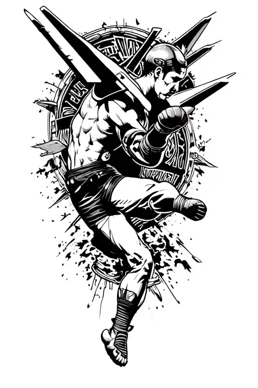 muay thai fighter jet flying tattoo design idea