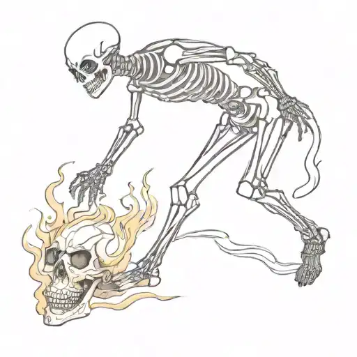 skeleton on fire running tattoo design idea