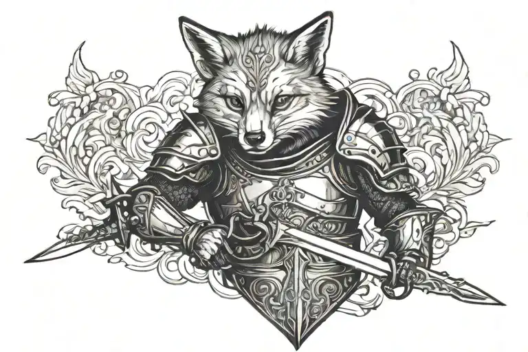 a fox with a sword and knight armour tattoo design idea