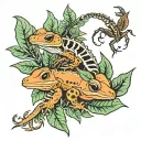 leaf foilage with crested gecko and tarantula  tattoo design idea