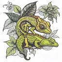 leaf foilage with crested gecko and tarantula  tattoo design idea