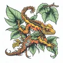 leaf foilage with crested gecko and tarantula  tattoo design idea