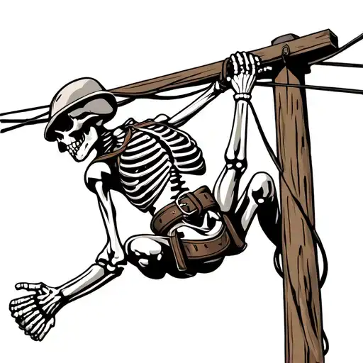 skeleton lineman climbing utility pole and belt wrapped tattoo design idea