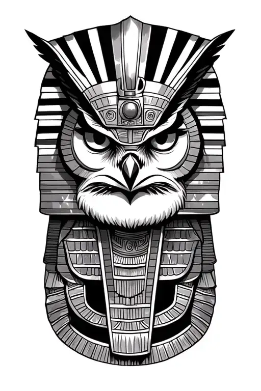 space theme with Egyptians king with owl tattoo design idea