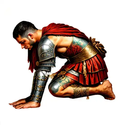roman soldier kneeling tattoo design idea
