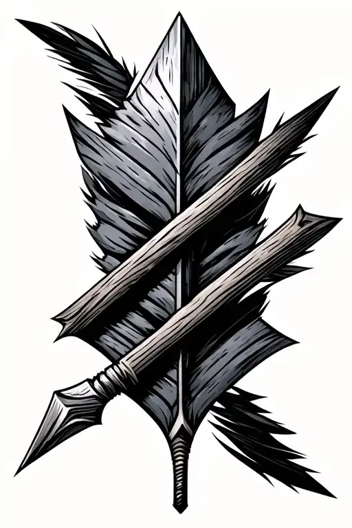 design for an arrow with a simple wooden shaft, a unique arrowhead and aggressive fletching   tattoo design idea