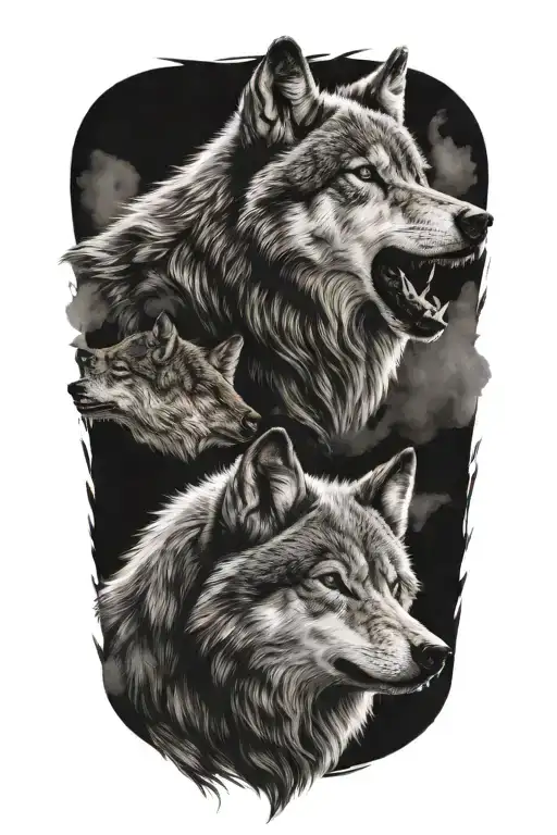 wolf transition from cub howling tattoo design idea