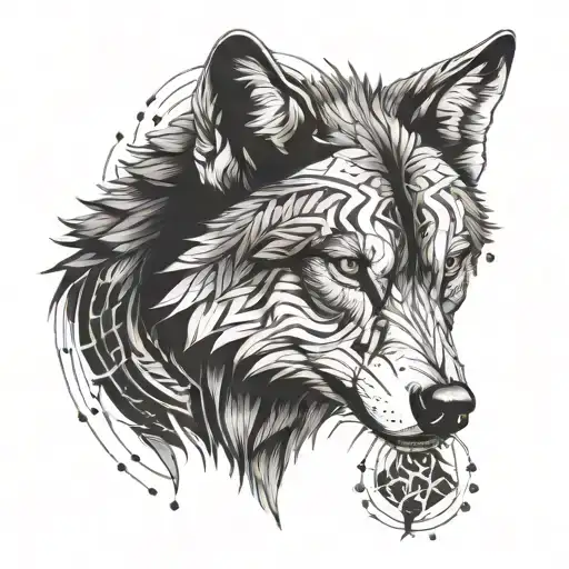 A detailed financial graph intertwined with a majestic wolf, representing the balance between work and passion tattoo design idea