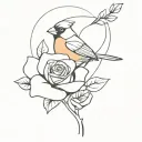 line tattoo red cardinal behind yellow rose intertwined tattoo design idea