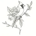 line tattoo red cardinal behind yellow rose intertwined tattoo design idea