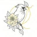 line tattoo red cardinal behind yellow rose intertwined tattoo design idea