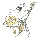 line tattoo red cardinal behind yellow rose intertwined tattoo design idea
