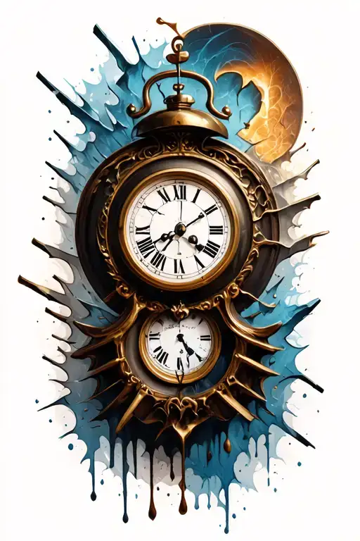 broken clock melting tattoo design idea