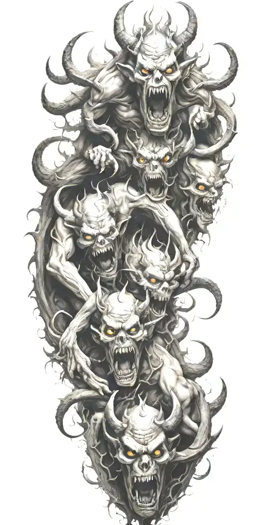 demons crawling out hell tattoo design idea