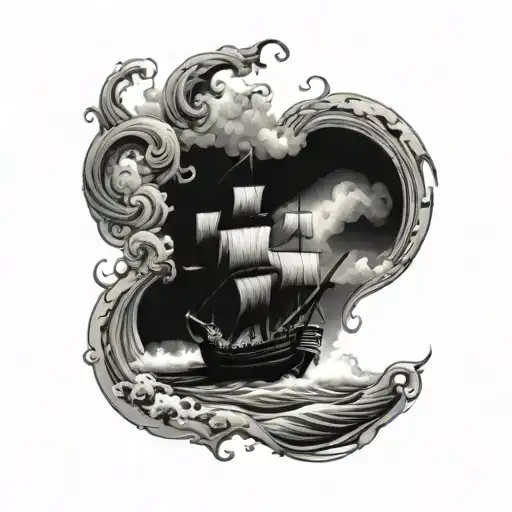 two ships and a whirlpool sleeve tattoo tattoo design idea