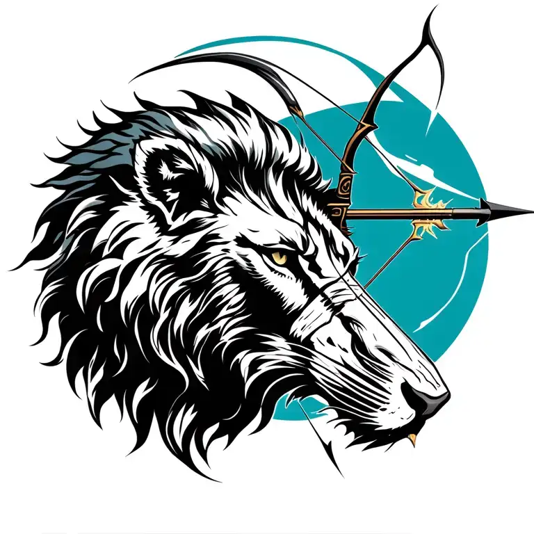 Sagittarius archer shooting lion head tattoo design idea