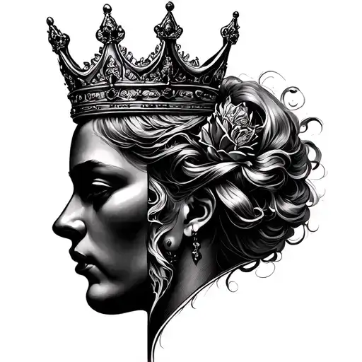half king crown and half queen crown mirroring tattoo design idea