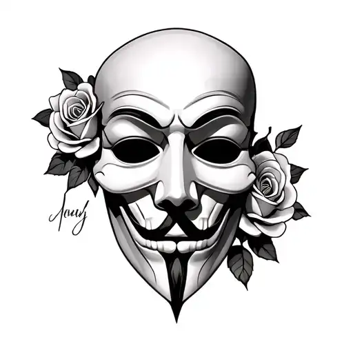 Anonymous mask with roses and a skull tattoo design idea