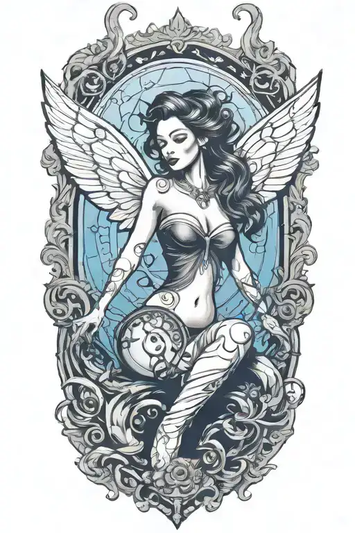 open book with whisp of smoke coming out of it that turns into a pinup fairy   tattoo design idea