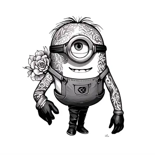 Tattooed arm minion tattoo design idea
