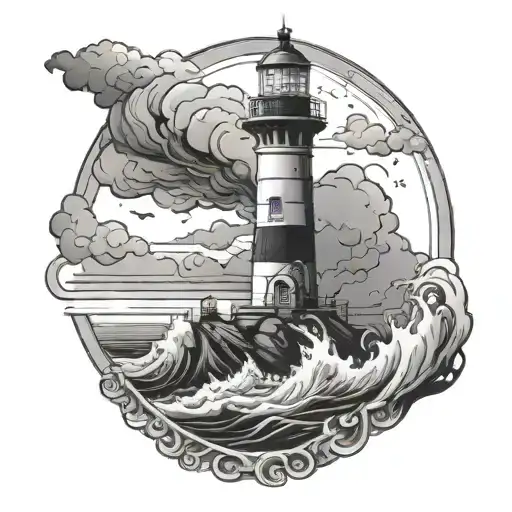 Lighthouse stormy condition tattoo design idea