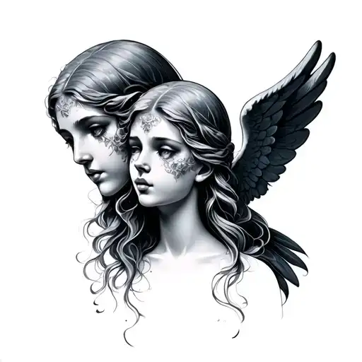 3 angel faces 1 covering mouth  2 covering eyes and 3 covering ears tattoo design idea