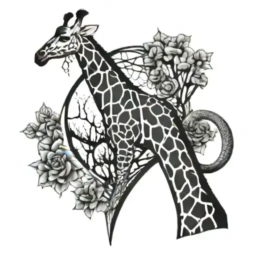 giraffe with small elephant tattoo design idea