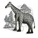 giraffe with small elephant tattoo design idea