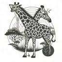 giraffe with small elephant tattoo design idea