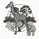giraffe with small elephant tattoo design idea