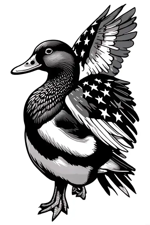 Duck Hunting with a american flag intertwined tattoo design idea