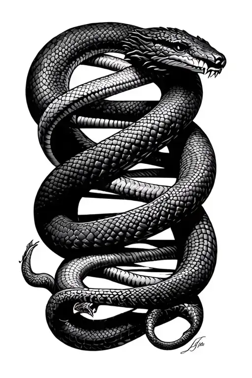 DNA double helix intertwined WITH LOKI SNAKES tattoo design idea
