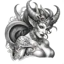 succubus large breasted tattoo design idea