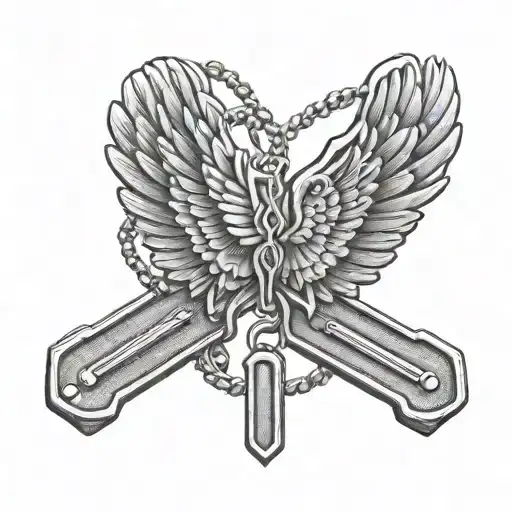 two dog tags one with wings tattoo design idea