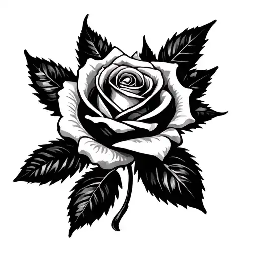 rose with leaves. music theme forarm sleeve tattoo design idea