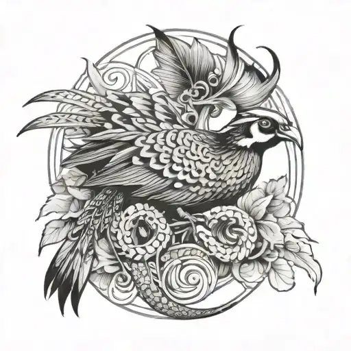 pheasant and snake tattoo design idea