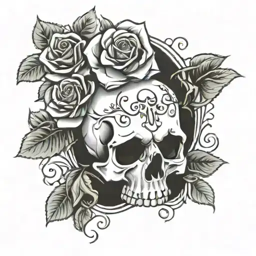 Skull and Roses chest tattoo tattoo design idea