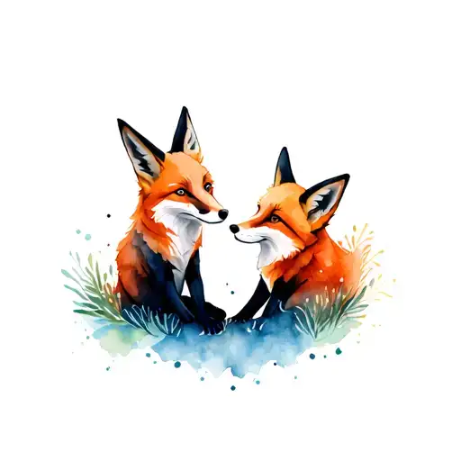 2 foxes playing, sitting in a circle and looking up tattoo design idea
